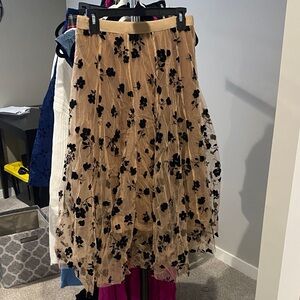 Amazon Tan and Black Floral A-Line Skirt